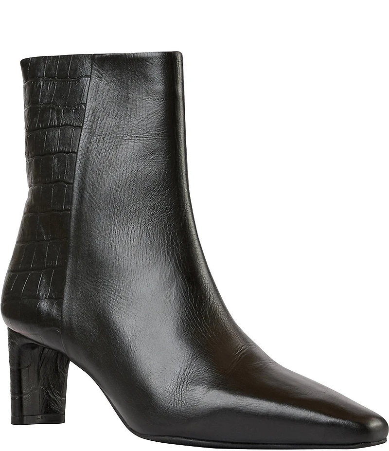 Andre Assous Amerie Leather Croco Embossed Accent Snip Toe Dress Booties