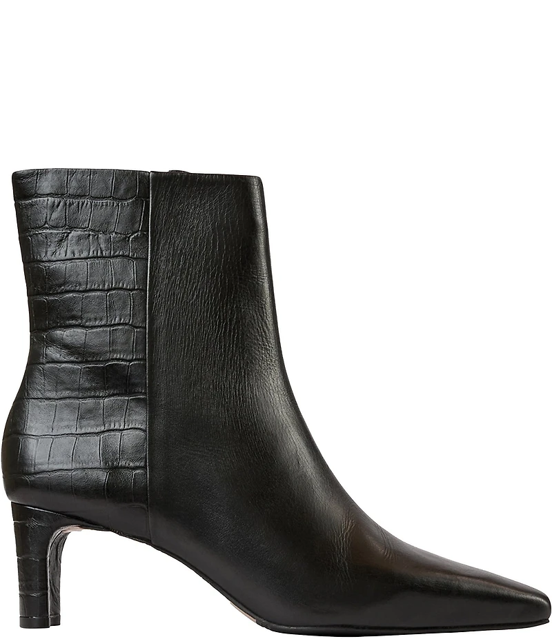 Andre Assous Amerie Leather Croco Embossed Accent Snip Toe Dress Booties