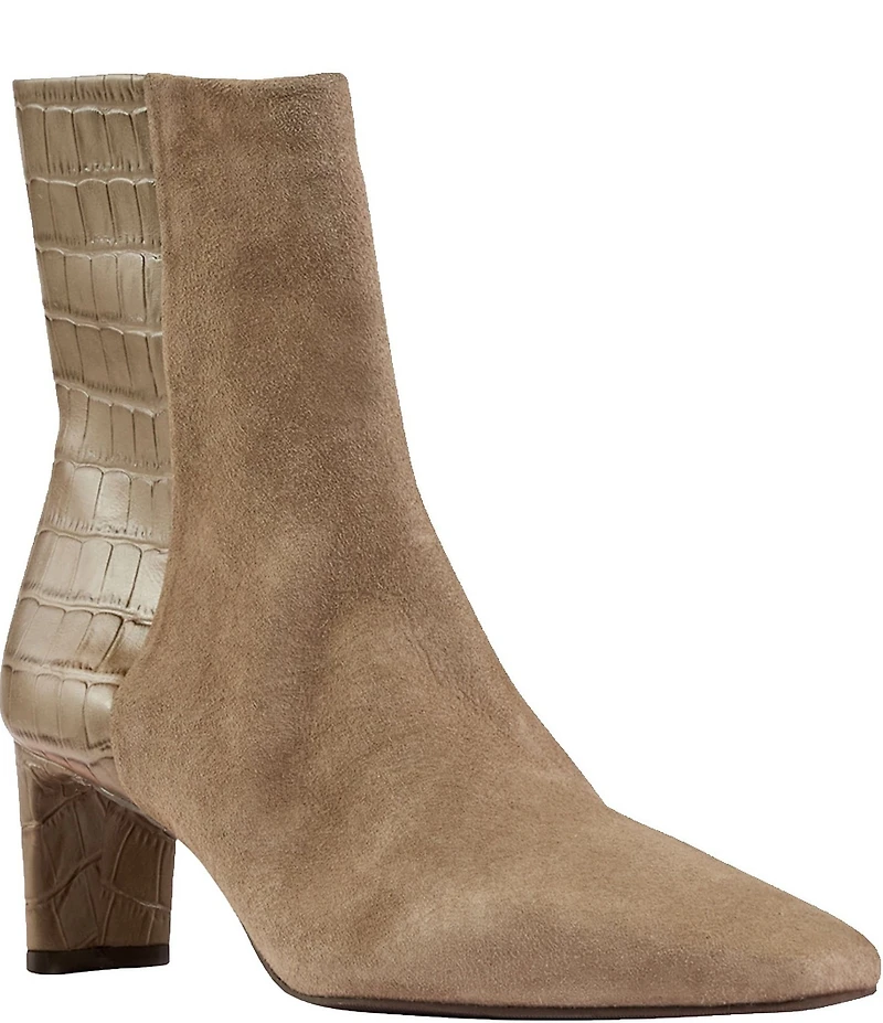 Andre Assous Amerie Suede Croco Embossed Accent Snip Toe Dress Booties