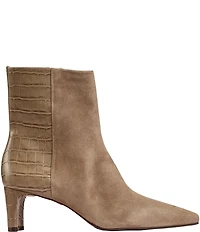 Andre Assous Amerie Suede Croco Embossed Accent Snip Toe Dress Booties