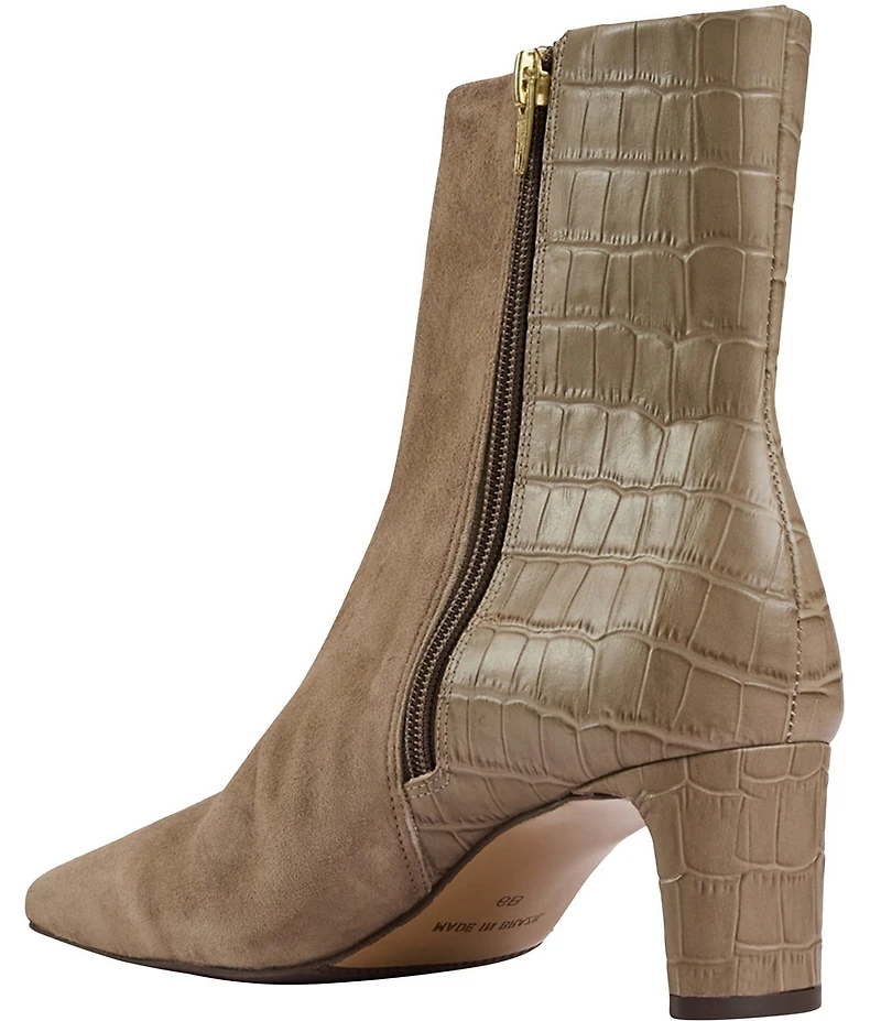 Andre Assous Amerie Suede Croco Embossed Accent Snip Toe Dress Booties