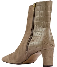 Andre Assous Amerie Suede Croco Embossed Accent Snip Toe Dress Booties