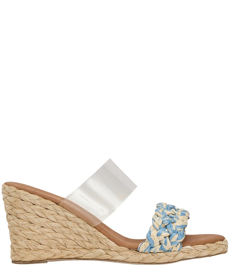 Andre Assous Anfisa Clear Vinyl Stretch Raffia Espadrille Slide Wedge Sandals