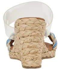 Andre Assous Anfisa Clear Vinyl Stretch Raffia Espadrille Slide Wedge Sandals