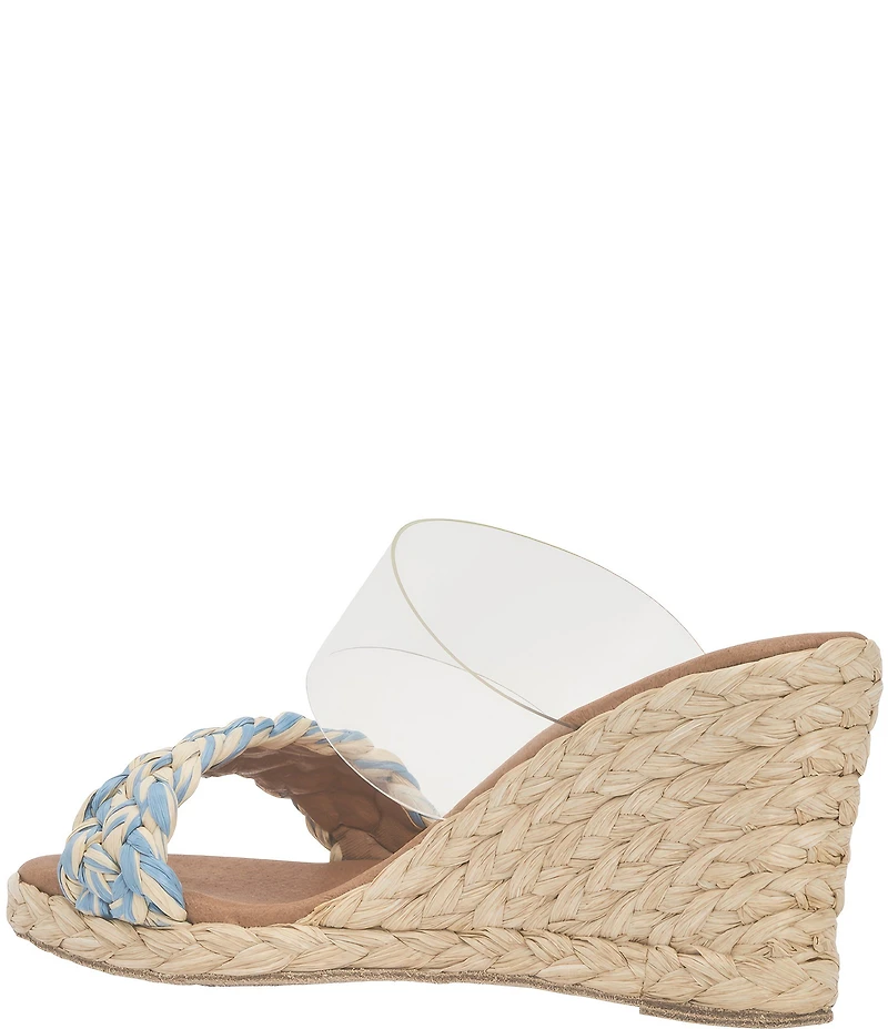 Andre Assous Anfisa Clear Vinyl Stretch Raffia Espadrille Slide Wedge Sandals