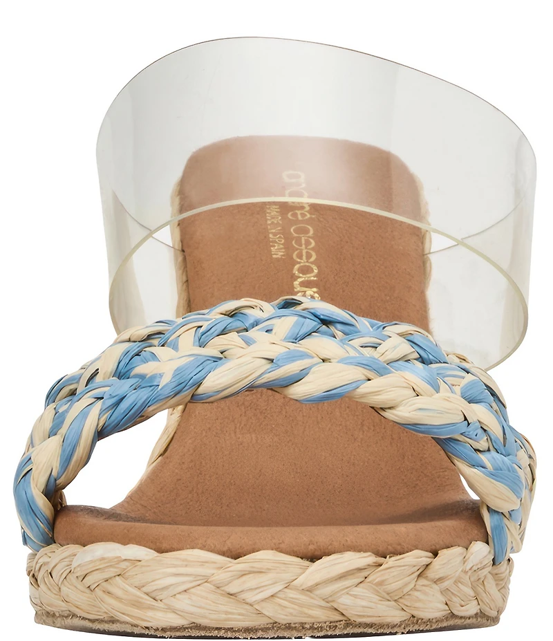 Andre Assous Anfisa Clear Vinyl Stretch Raffia Espadrille Slide Wedge Sandals
