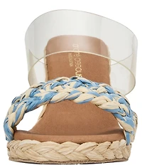 Andre Assous Anfisa Clear Vinyl Stretch Raffia Espadrille Slide Wedge Sandals
