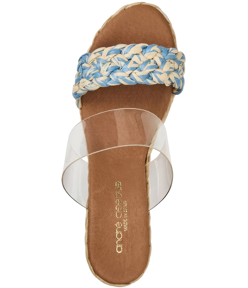 Andre Assous Anfisa Clear Vinyl Stretch Raffia Espadrille Slide Wedge Sandals