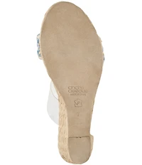 Andre Assous Anfisa Clear Vinyl Stretch Raffia Espadrille Slide Wedge Sandals