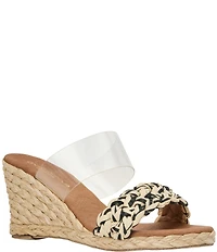 Andre Assous Anfisa Clear Vinyl Stretch Raffia Espadrille Slide Wedge Sandals