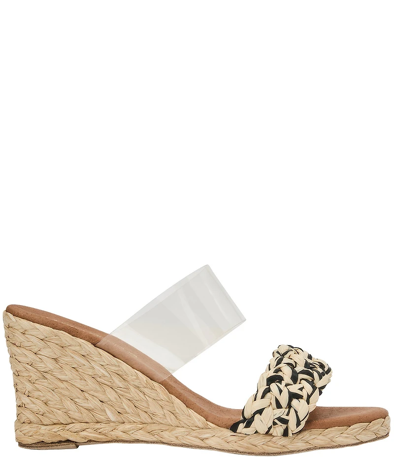 Andre Assous Anfisa Clear Vinyl Stretch Raffia Espadrille Slide Wedge Sandals