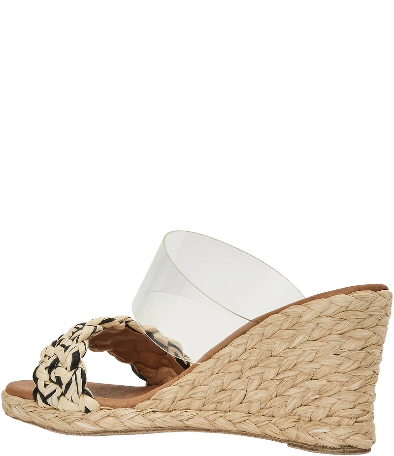 Andre Assous Anfisa Clear Vinyl Stretch Raffia Espadrille Slide Wedge Sandals