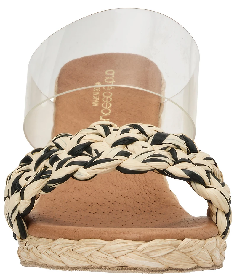 Andre Assous Anfisa Clear Vinyl Stretch Raffia Espadrille Slide Wedge Sandals