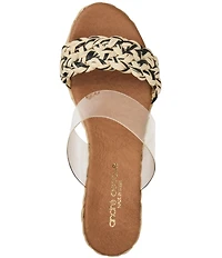 Andre Assous Anfisa Clear Vinyl Stretch Raffia Espadrille Slide Wedge Sandals