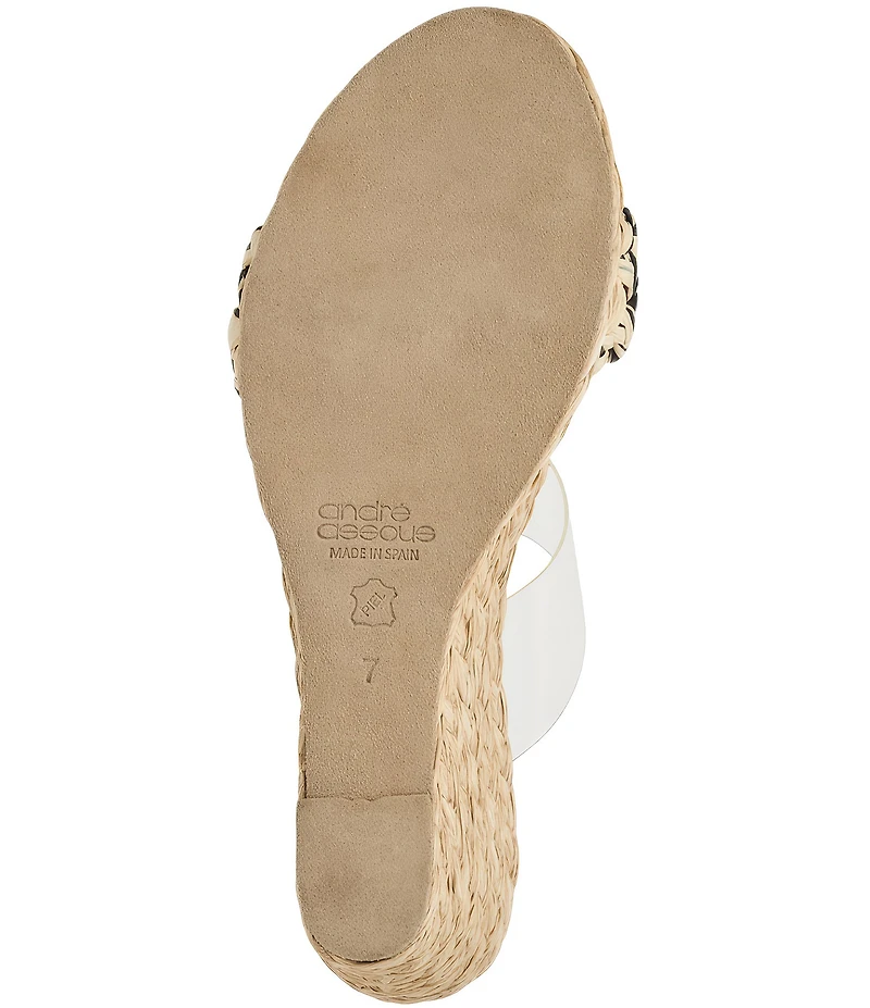 Andre Assous Anfisa Clear Vinyl Stretch Raffia Espadrille Slide Wedge Sandals