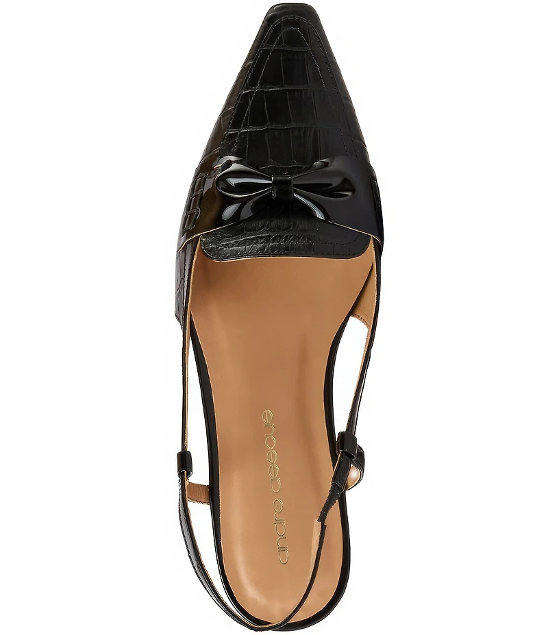 Andre Assous Blake Croco Embossed Patent Knot Snip Toe Slingback Wedge Loafers