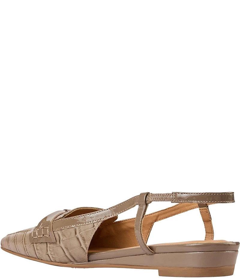 Andre Assous Blake Croco Embossed Patent Knot Snip Toe Slingback Wedge Loafers