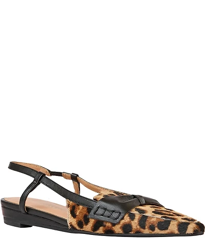 Andre Assous Blake Leopard Print Hair Calf Slingback Knot Wedge Loafers