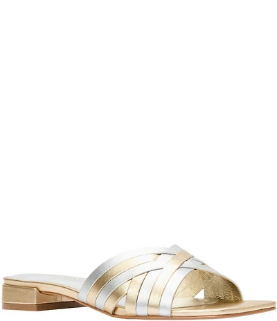 Andre Assous Jordan Metallic Leather Colorblock Square Toe Slide Sandals