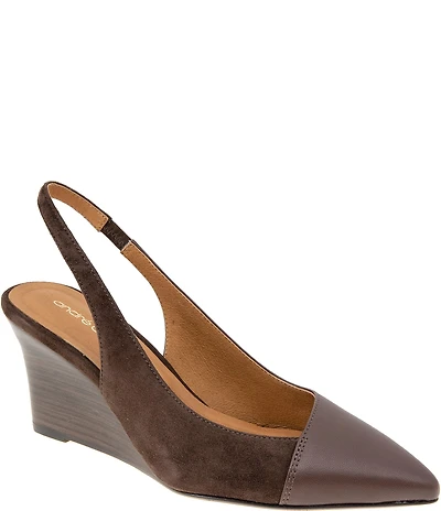 Andre Assous Laina Leather and Suede Slingback Wedge Pumps