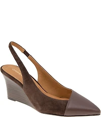 Andre Assous Laina Leather and Suede Slingback Wedge Pumps