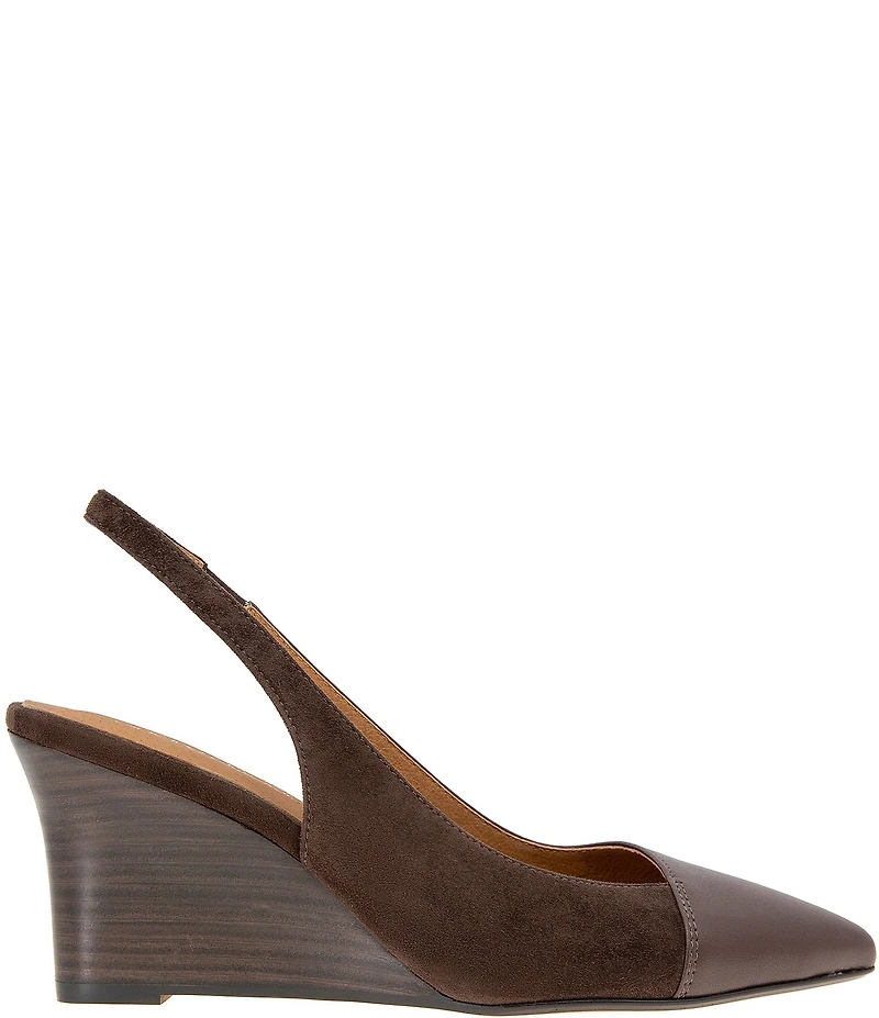 Andre Assous Laina Leather and Suede Slingback Wedge Pumps