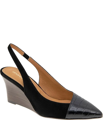 Andre Assous Laina Suede and Croco Embossed Leather Slingback Wedge Pumps