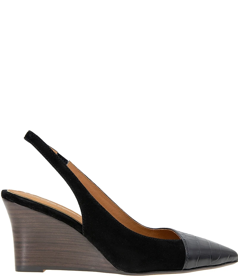 Andre Assous Laina Suede and Croco Embossed Leather Slingback Wedge Pumps