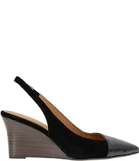 Andre Assous Laina Suede and Croco Embossed Leather Slingback Wedge Pumps