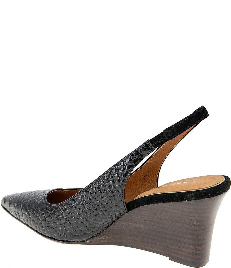 Andre Assous Laina Suede and Croco Embossed Leather Slingback Wedge Pumps