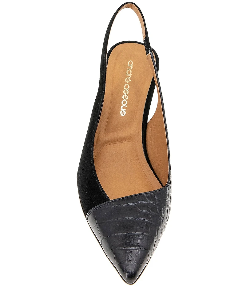 Andre Assous Laina Suede and Croco Embossed Leather Slingback Wedge Pumps