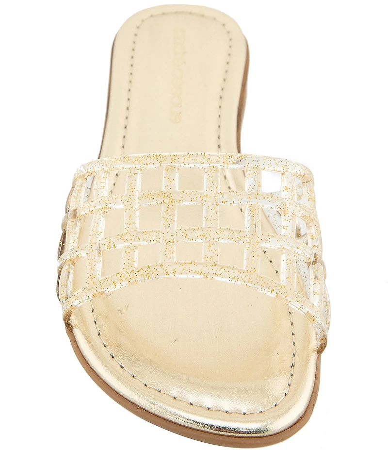 Andre Assous Nabil Caged Glitter Jelly Flat Slide Sandals