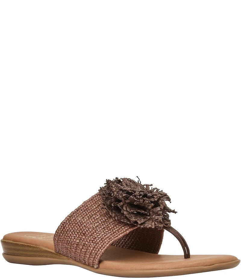 Andre Assous Nara Woven Stretch Raffia Flower Thong Sandals
