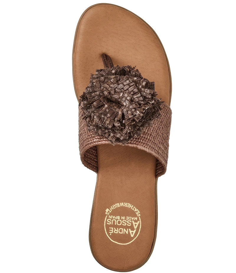 Andre Assous Nara Woven Stretch Raffia Flower Thong Sandals