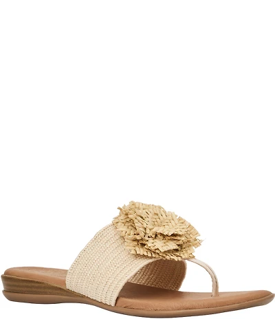 Andre Assous Nara Woven Stretch Raffia Flower Thong Sandals