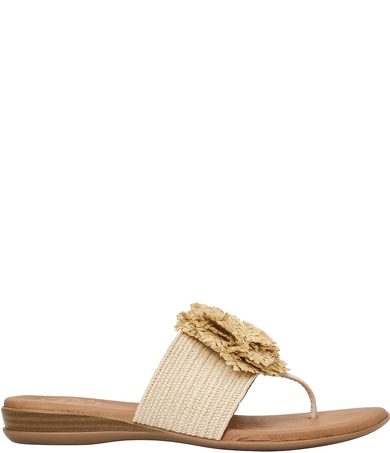 Andre Assous Nara Woven Stretch Raffia Flower Thong Sandals