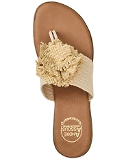 Andre Assous Nara Woven Stretch Raffia Flower Thong Sandals