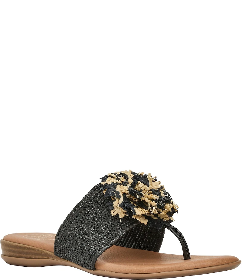 Andre Assous Nara Woven Stretch Raffia Flower Thong Sandals