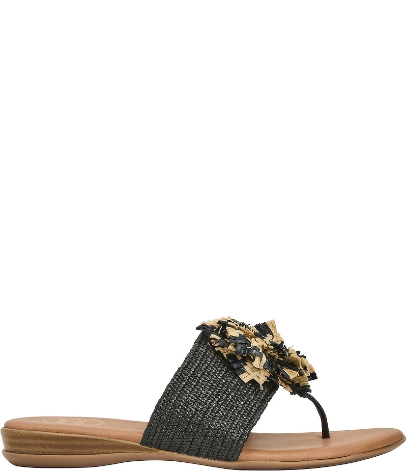 Andre Assous Nara Woven Stretch Raffia Flower Thong Sandals