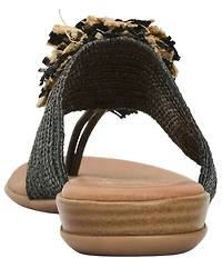 Andre Assous Nara Woven Stretch Raffia Flower Thong Sandals