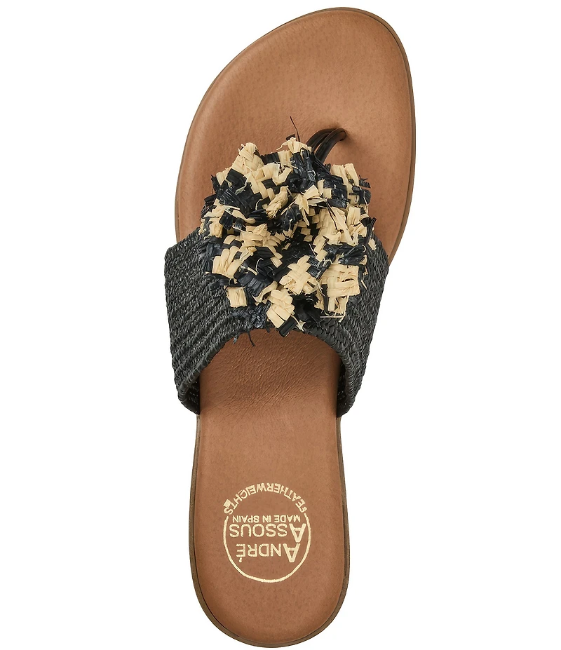 Andre Assous Nara Woven Stretch Raffia Flower Thong Sandals