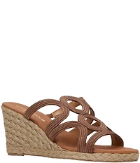 Andre Assous Neena Stitched Leather Espadrille Wedge Slide Sandals