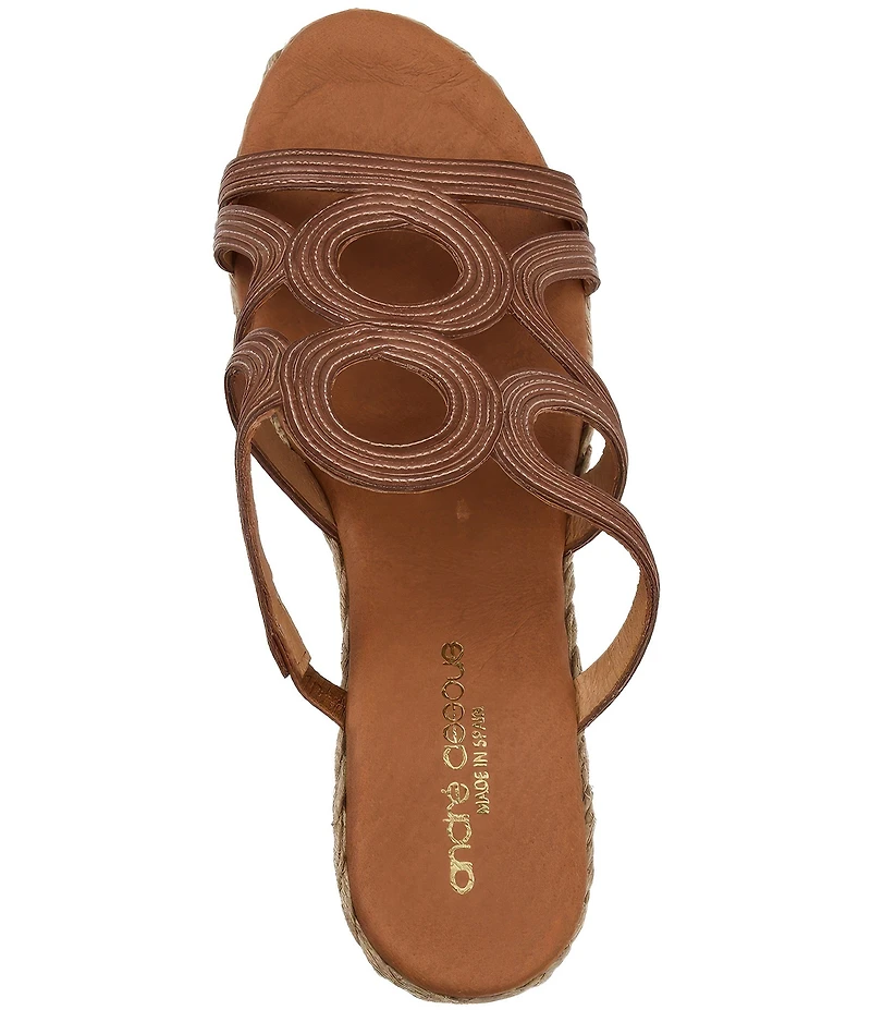 Andre Assous Neena Stitched Leather Espadrille Wedge Slide Sandals