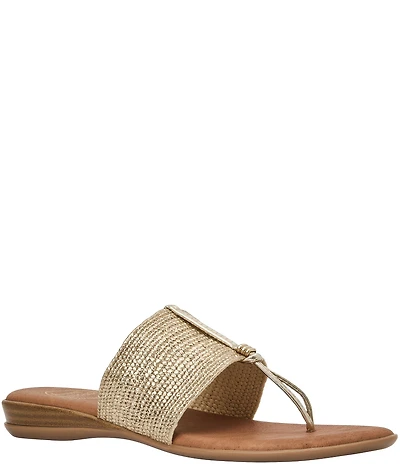 Andre Assous Nice Woven Metallic Stretch Raffia Thong Flat Sandals