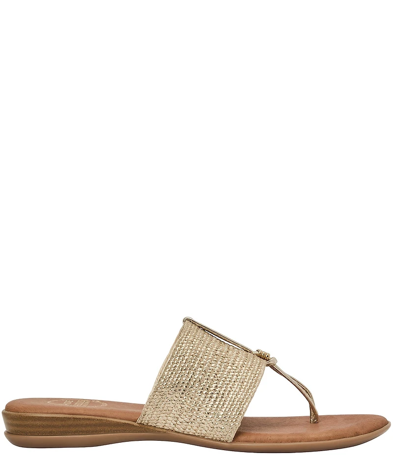 Andre Assous Nice Woven Metallic Stretch Raffia Thong Flat Sandals