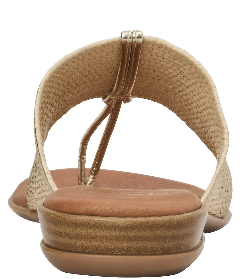 Andre Assous Nice Woven Metallic Stretch Raffia Thong Flat Sandals