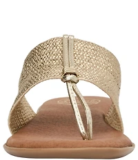 Andre Assous Nice Woven Metallic Stretch Raffia Thong Flat Sandals