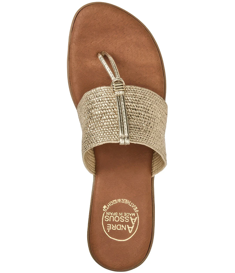 Andre Assous Nice Woven Metallic Stretch Raffia Thong Flat Sandals