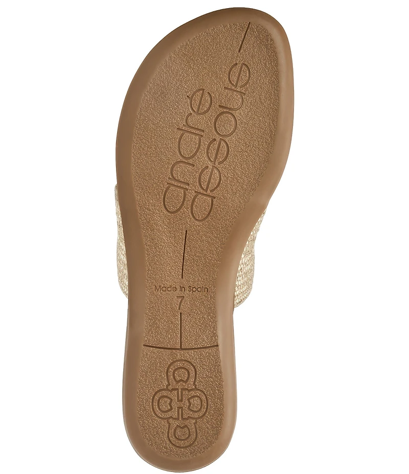 Andre Assous Nice Woven Metallic Stretch Raffia Thong Flat Sandals