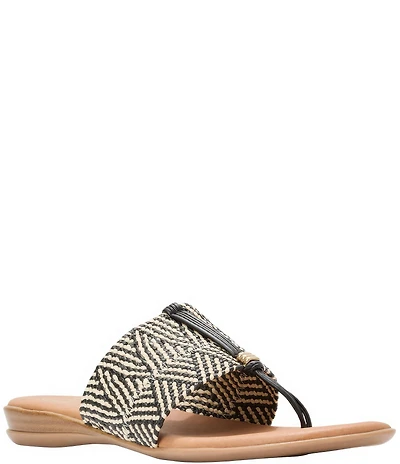 Andre Assous Nice Woven Stretch Raffia Thong Flat Sandals